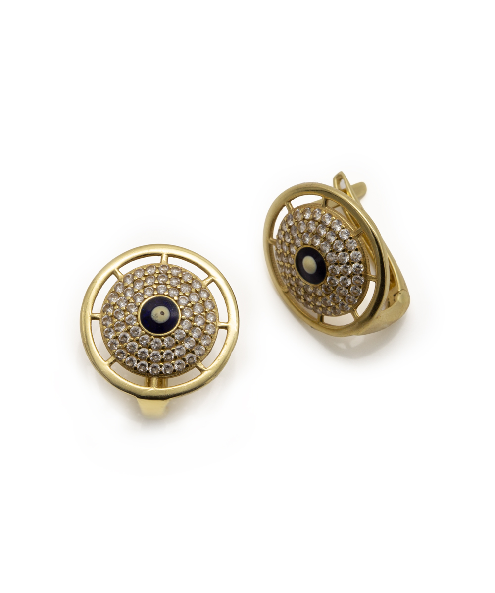 Creolen mit Zirkonia und Farbstein 585er Gelbgold