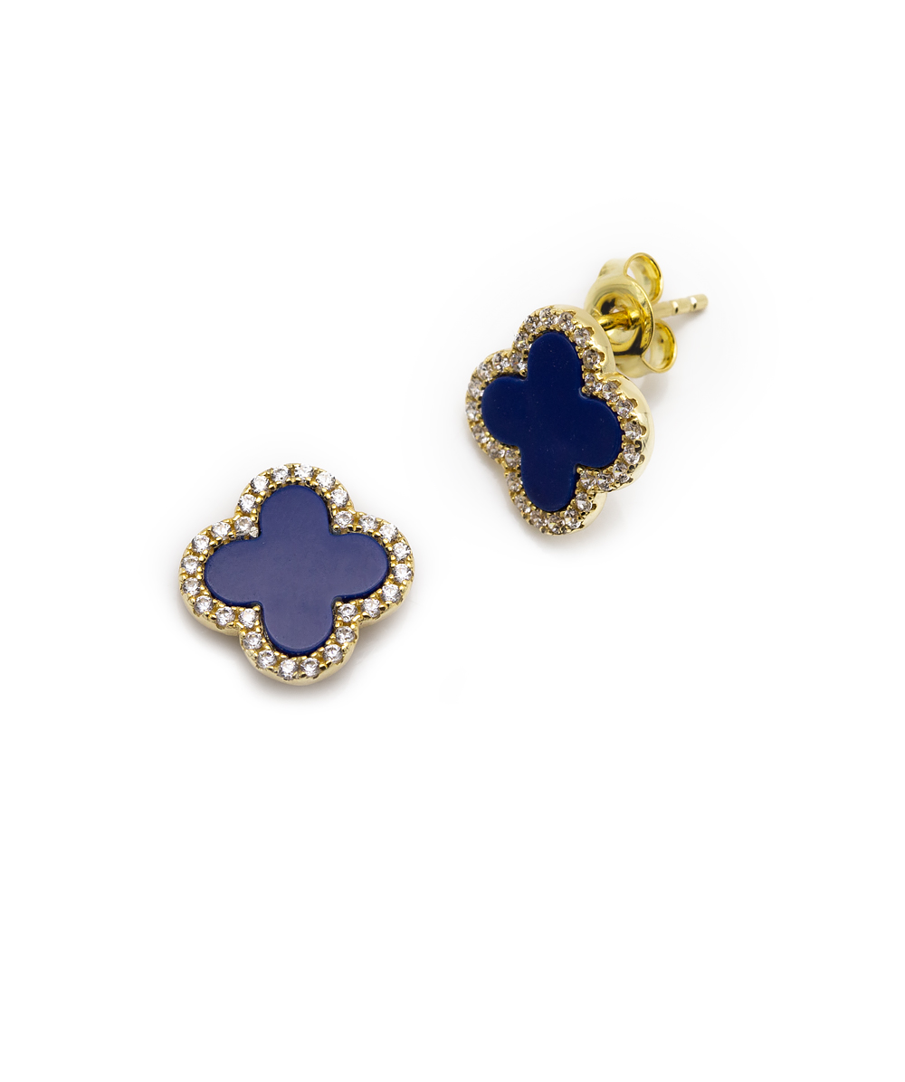 Kleeblatt Ohrstecker Zirkonia und Syn. Lapis 925er Silber