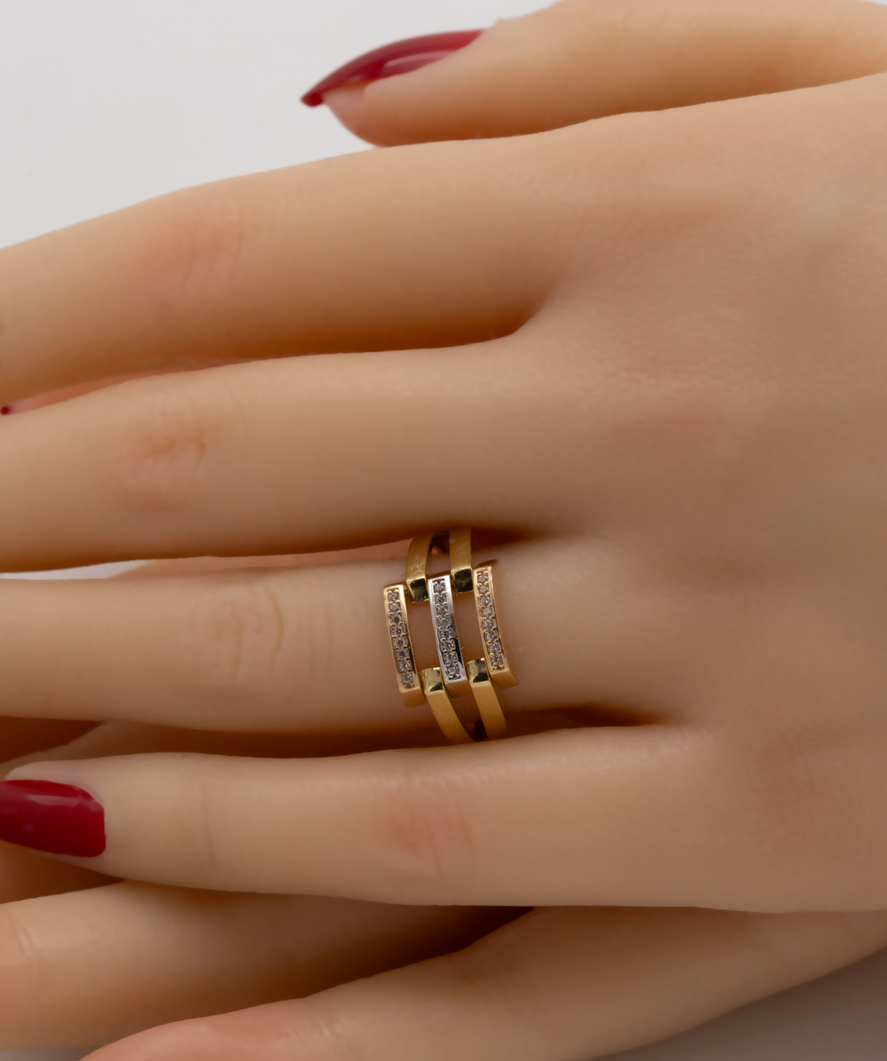 Ring mit Zirkonia 585er Gold tricolor