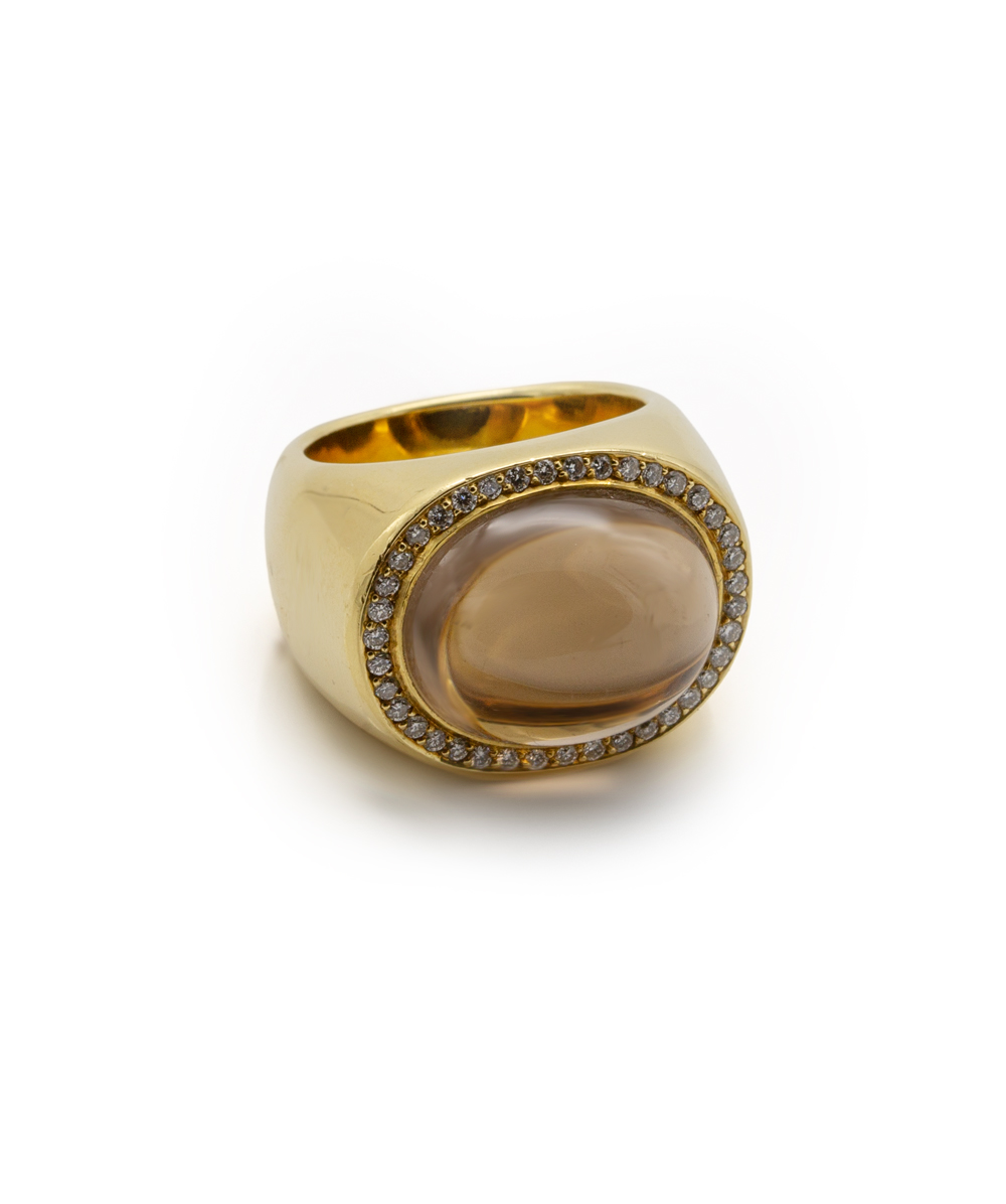 Ring Rauchquarz mit Brillanten 750er Gelbgold 
