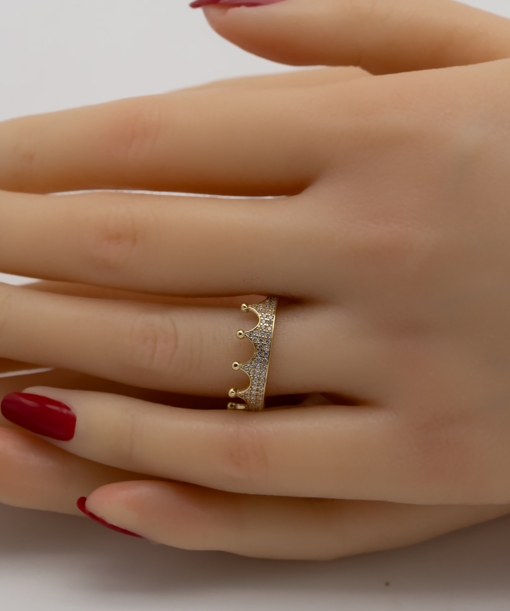 Ring Krone mit Zirkonia 333er Gelbgold