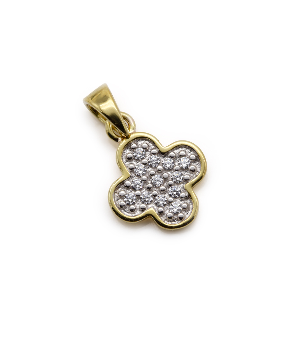 Anhänger Kleeblatt mit Zirkonia 925er Silber vergoldet bicolor