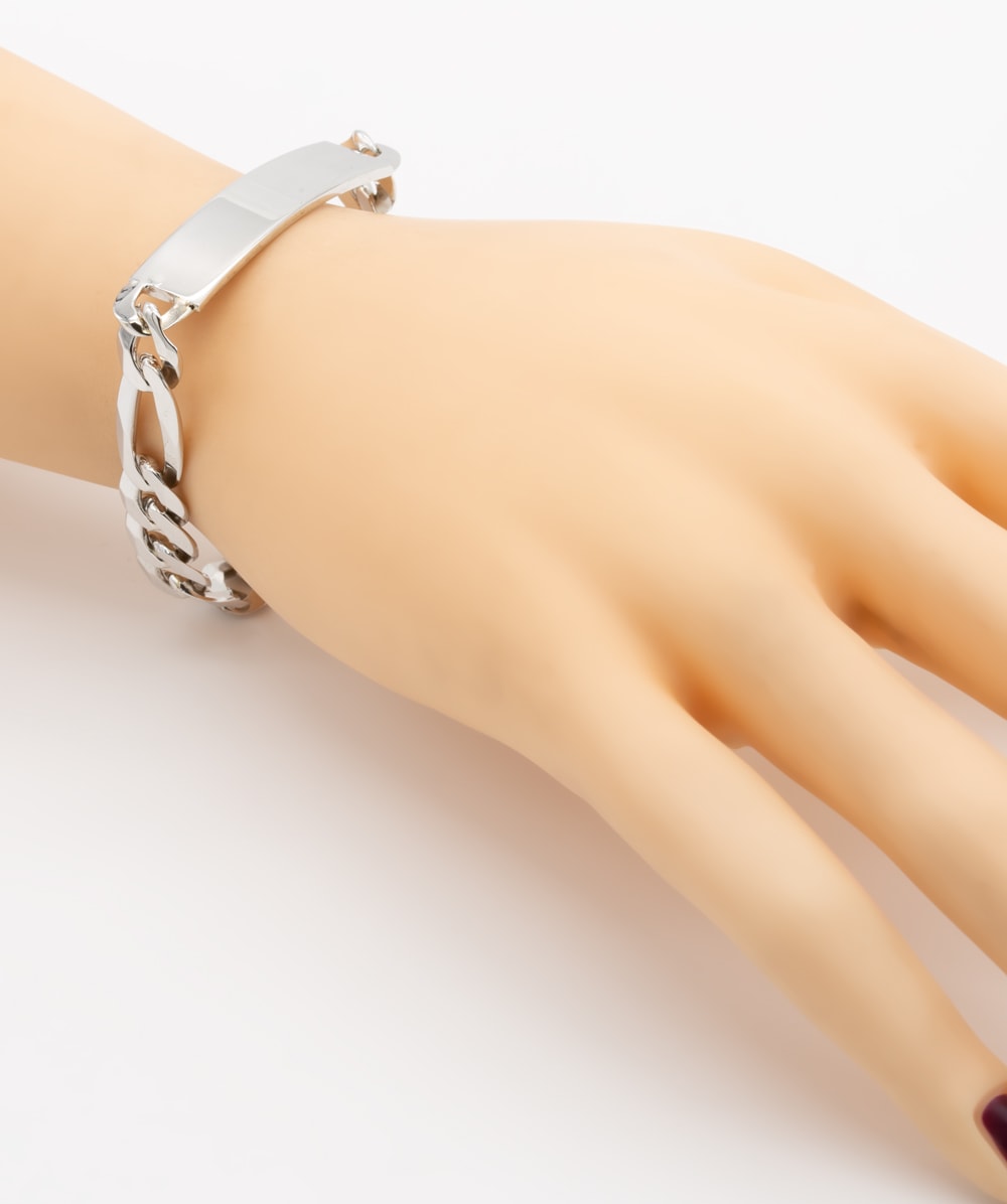 Figaro Armband mit Gravurplatte 925er Silber
