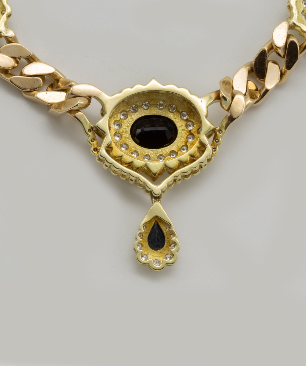 Collier mit Brillant-Safir 585er Gelbgold