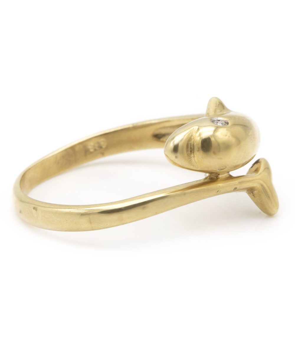 Ring Delphin mit Diamantsolitär 333er Gelbgold