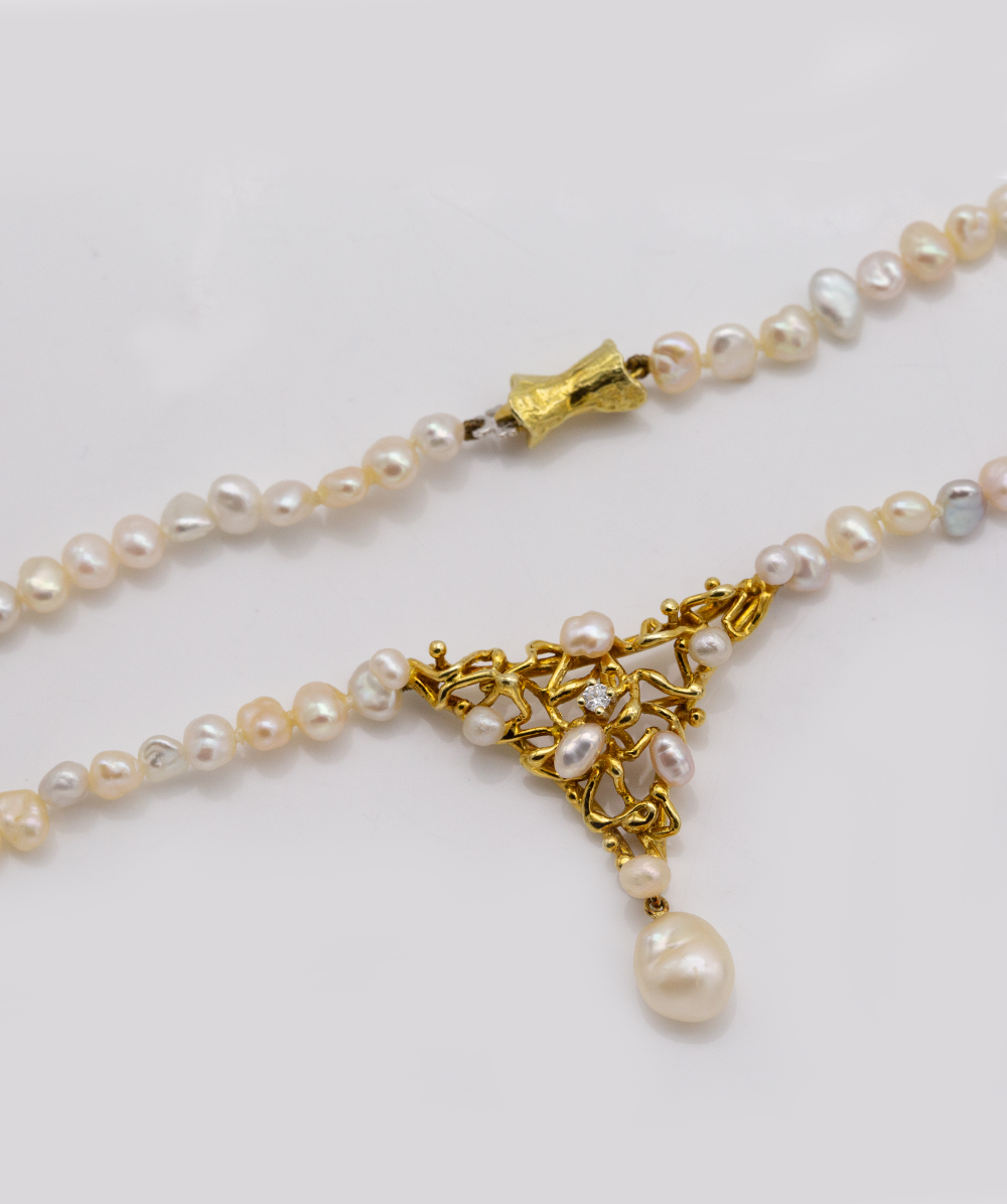 Perlkette mit Brillantsolitär 585er Gelbgold