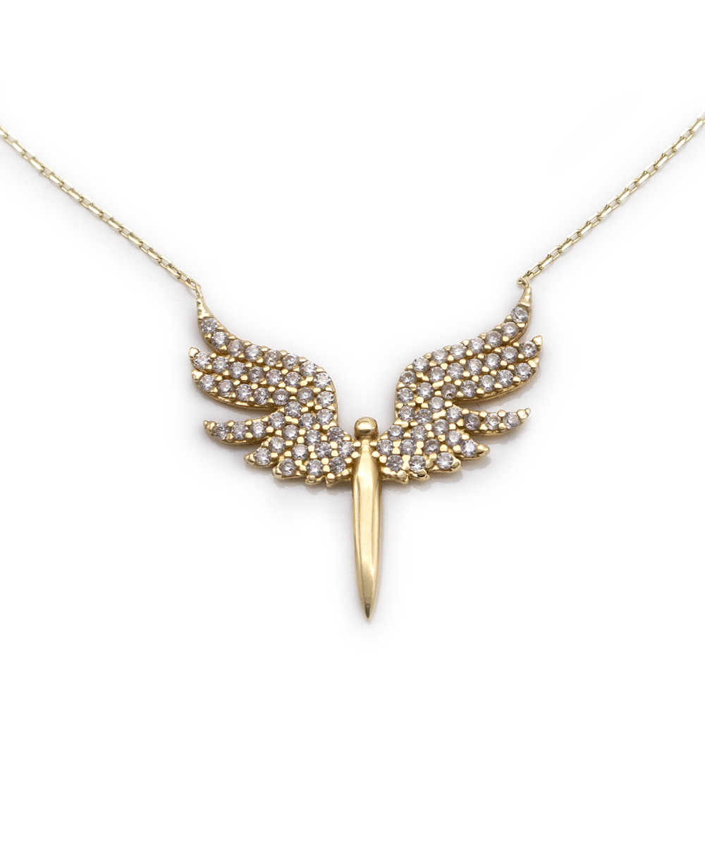 Kette Engel mit Zirkonia 585er Gelbgold