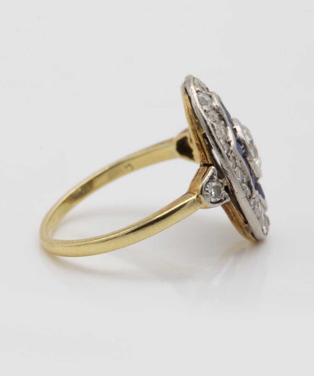 Ring mit Diamanten und Saphir 585er Gold bicolor