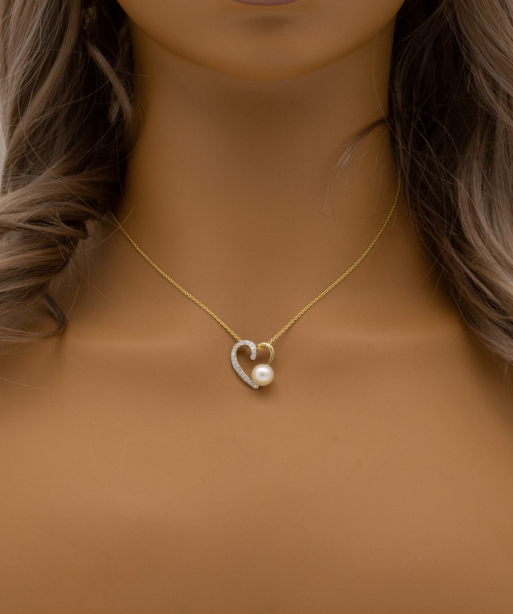 Perlanhänger Herz mit Diamant 333er Gold bicolor