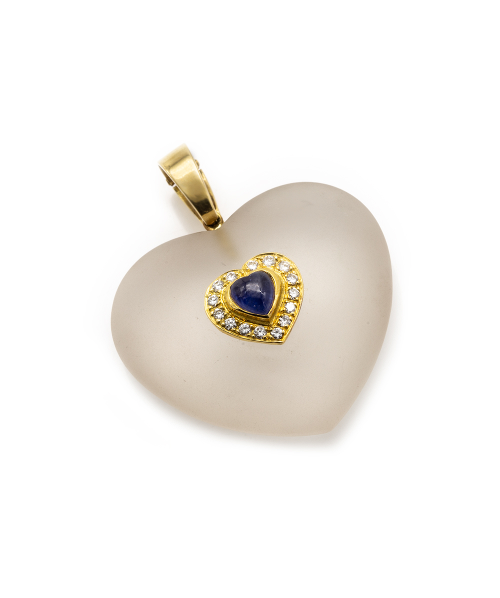 Brillantanhänger mit Echt Safir und Farbstein 750er Gelbgold