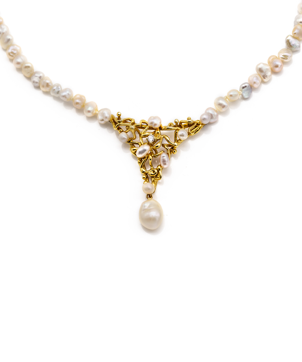 Perlkette mit Brillantsolitär 585er Gelbgold