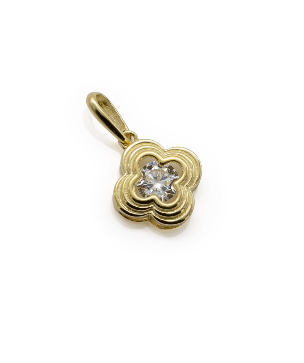 Anhänger Kleeblatt mit Zirkonia 333er Gelbgold