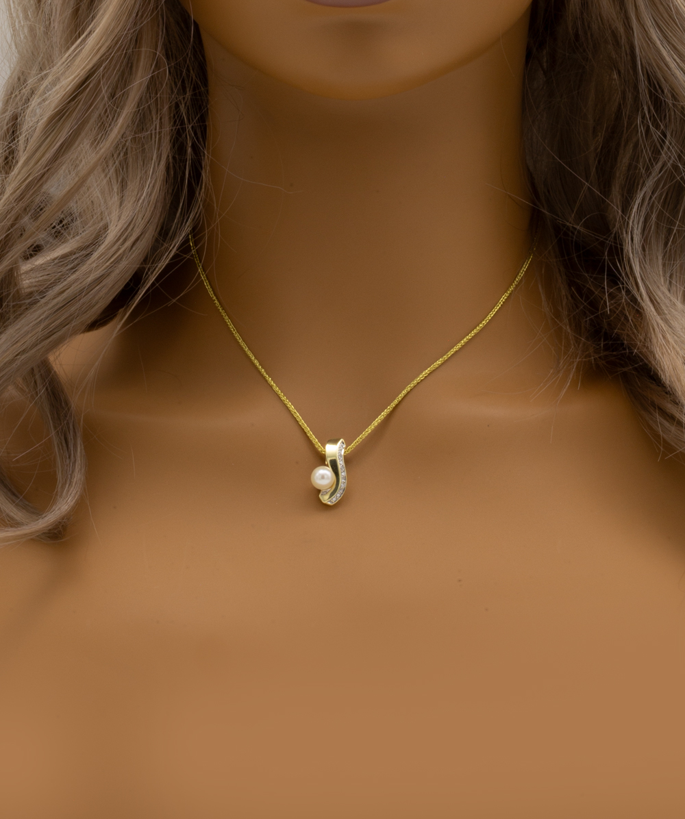 Brillantanhänger mit Perle 585er Gelbgold