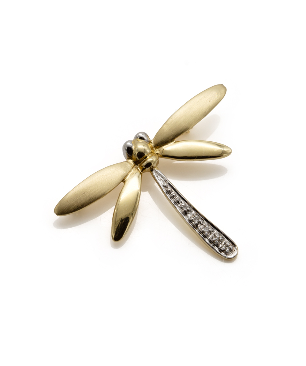 Brosche Libelle 585er Gold bicolor
