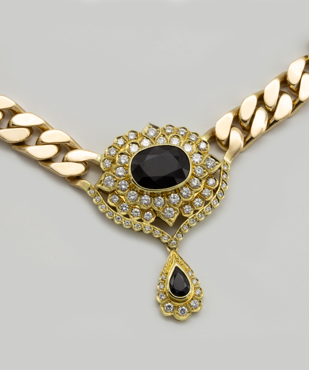 Collier mit Brillant-Safir 585er Gelbgold