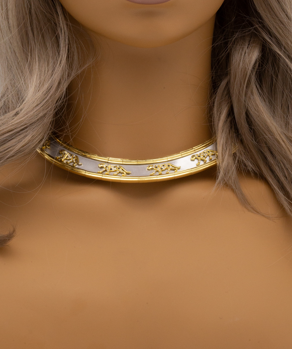 Brillanthalsreif mit Farbsteinen 750er Gold bicolor