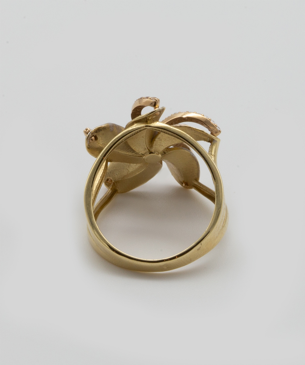 Ring Blume mit Zirkonia 585er Gold bicolor