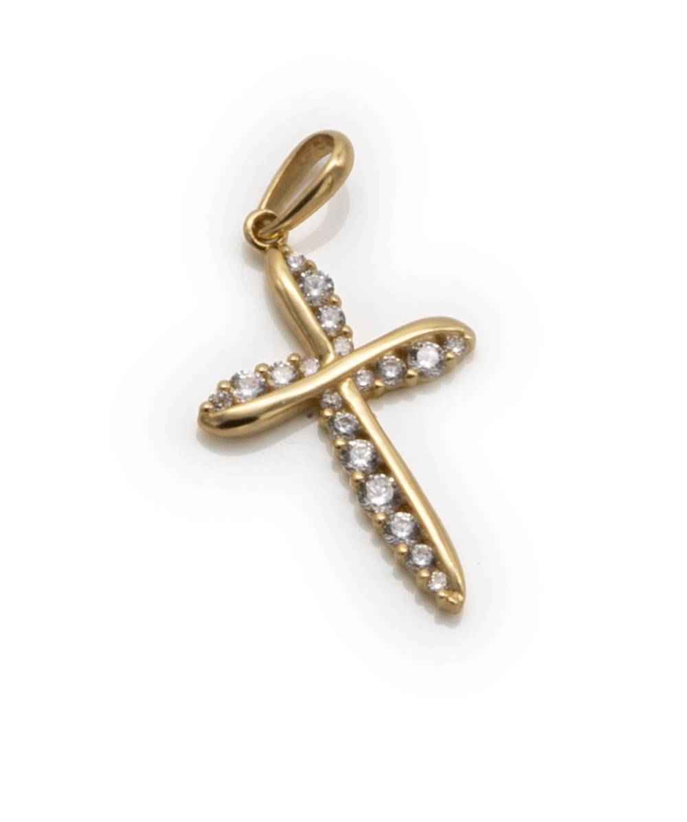 Kreuzanhänger mit Zirkonia 585er Gelbgold