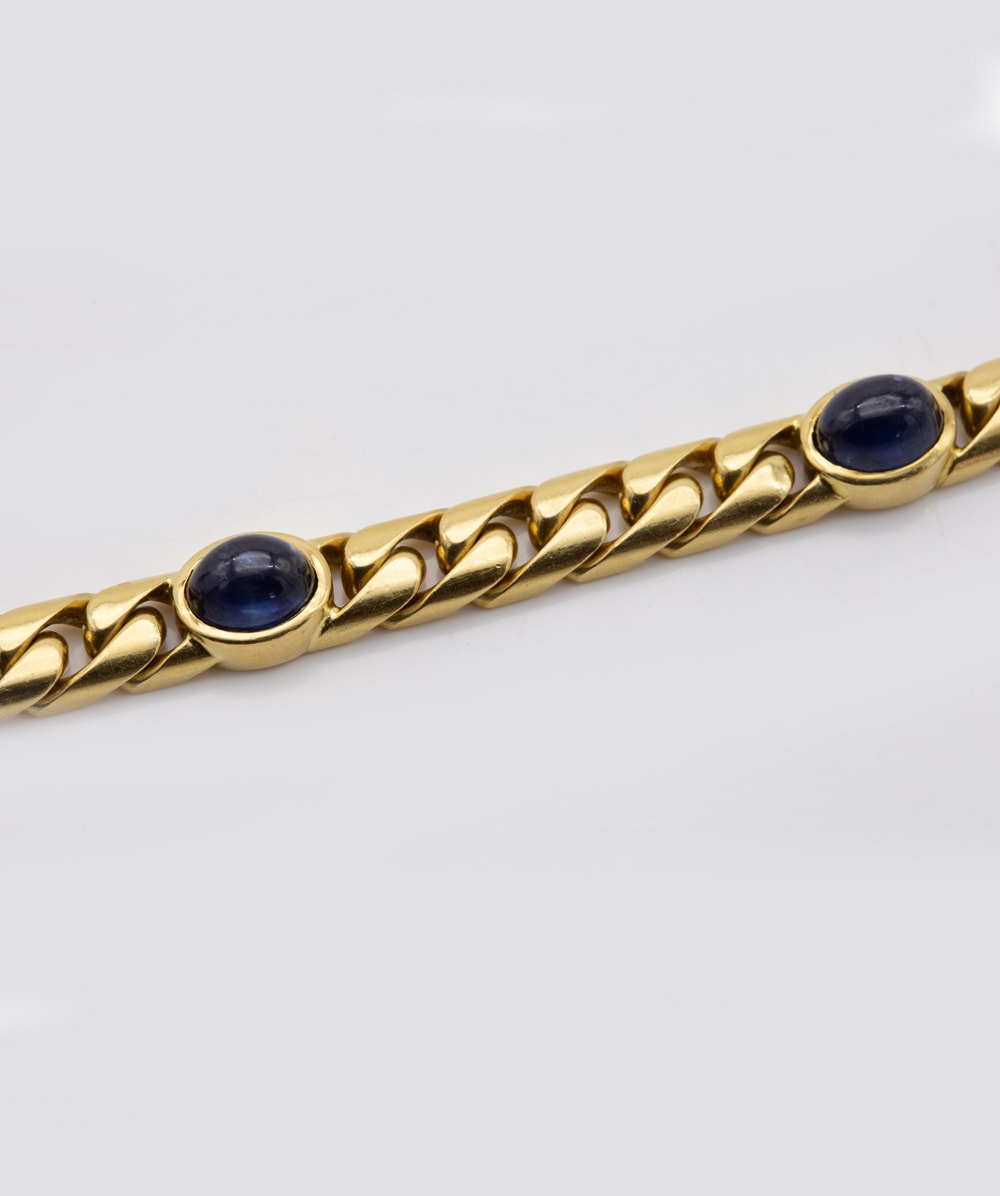 Panzerarmband Safir-Cabochon 750er Gelbgold