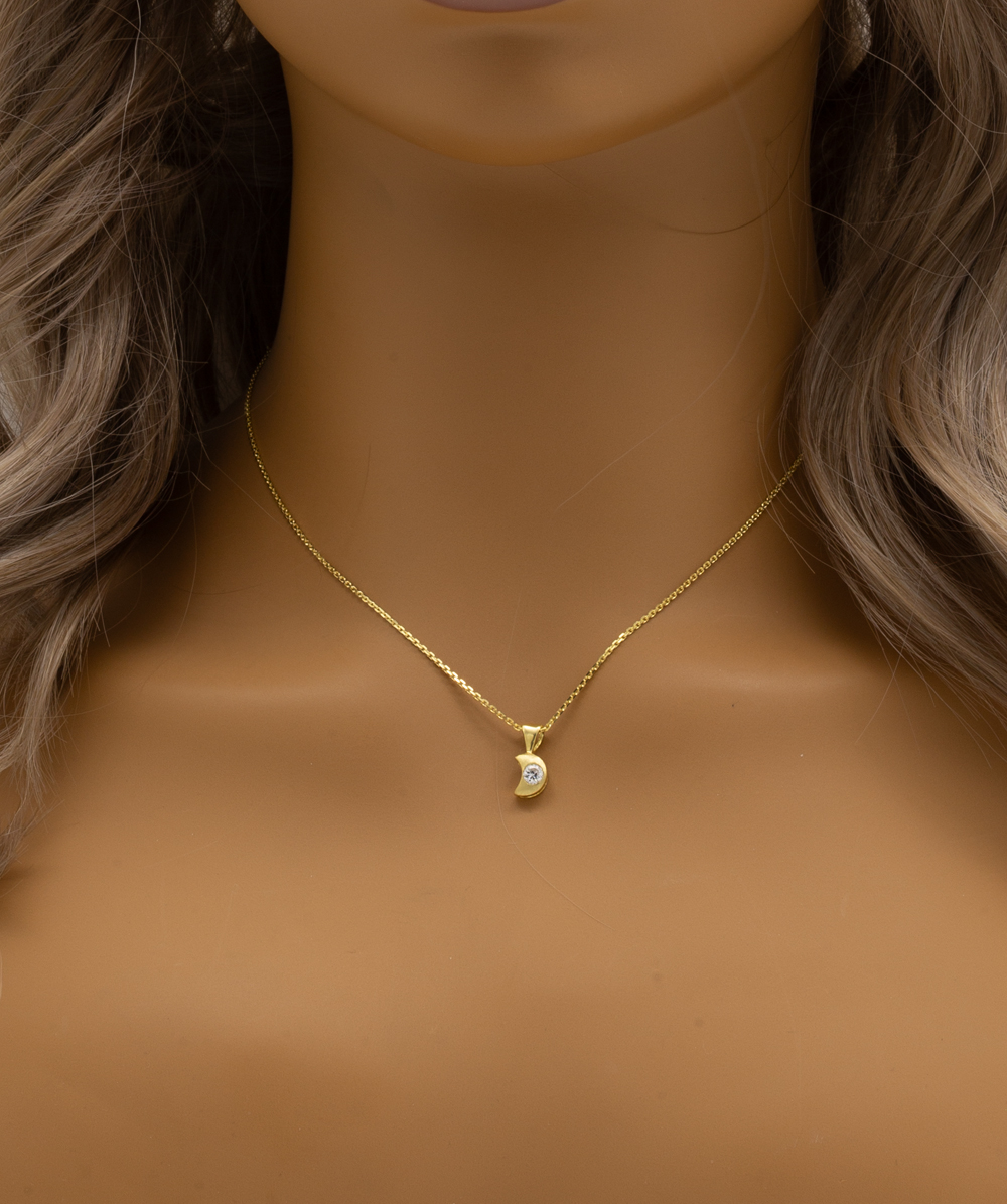 Anhänger Halbmond mit Zirkonia 750er Gelbgold