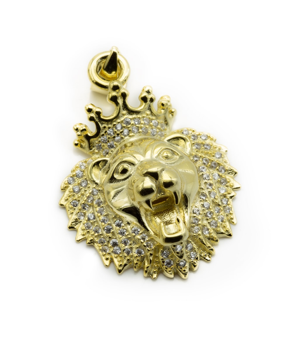 Löwenkopfanhänger mit Zirkonia 925er Silber vergoldet