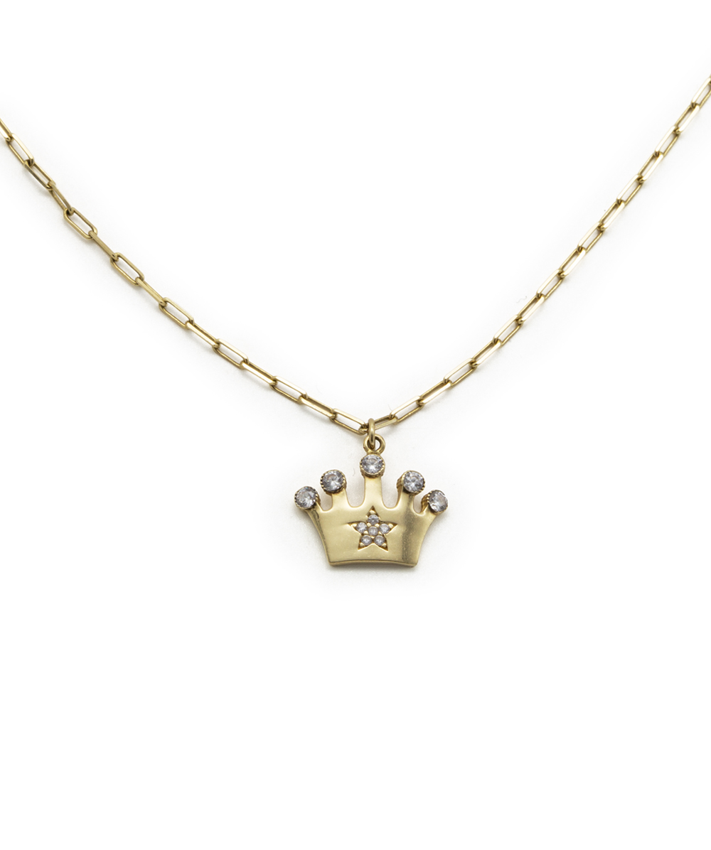 Halskette Krone mit Zirkonia 585er Gelbgold 