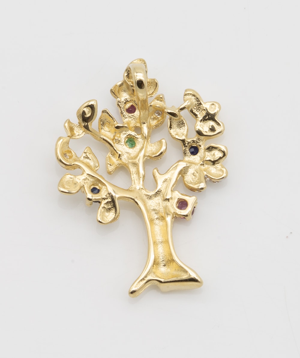 Anhänger Baum mit Farbsteinen 585er Gold bicolor