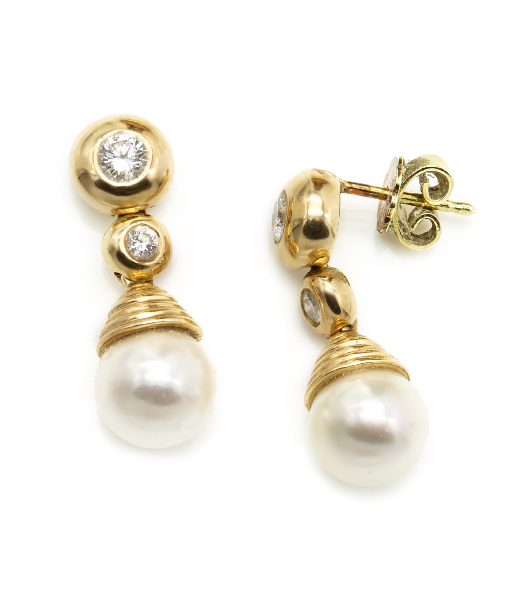 Steck-Ohrhänger mit Perle und Brillanten 585er Gelbgold