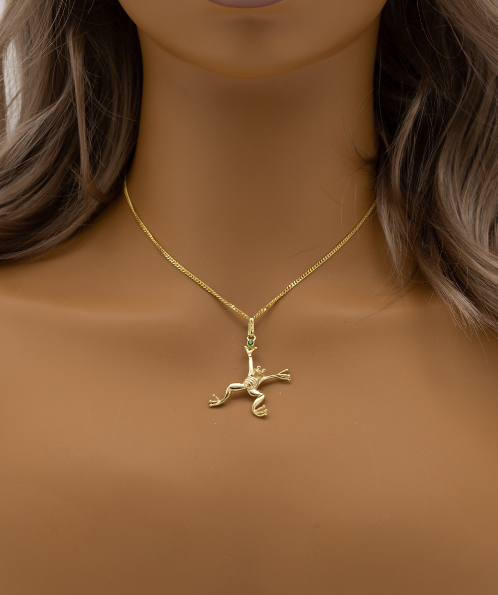 Anhänger Frosch mit Smaragd 585er Gelbgold