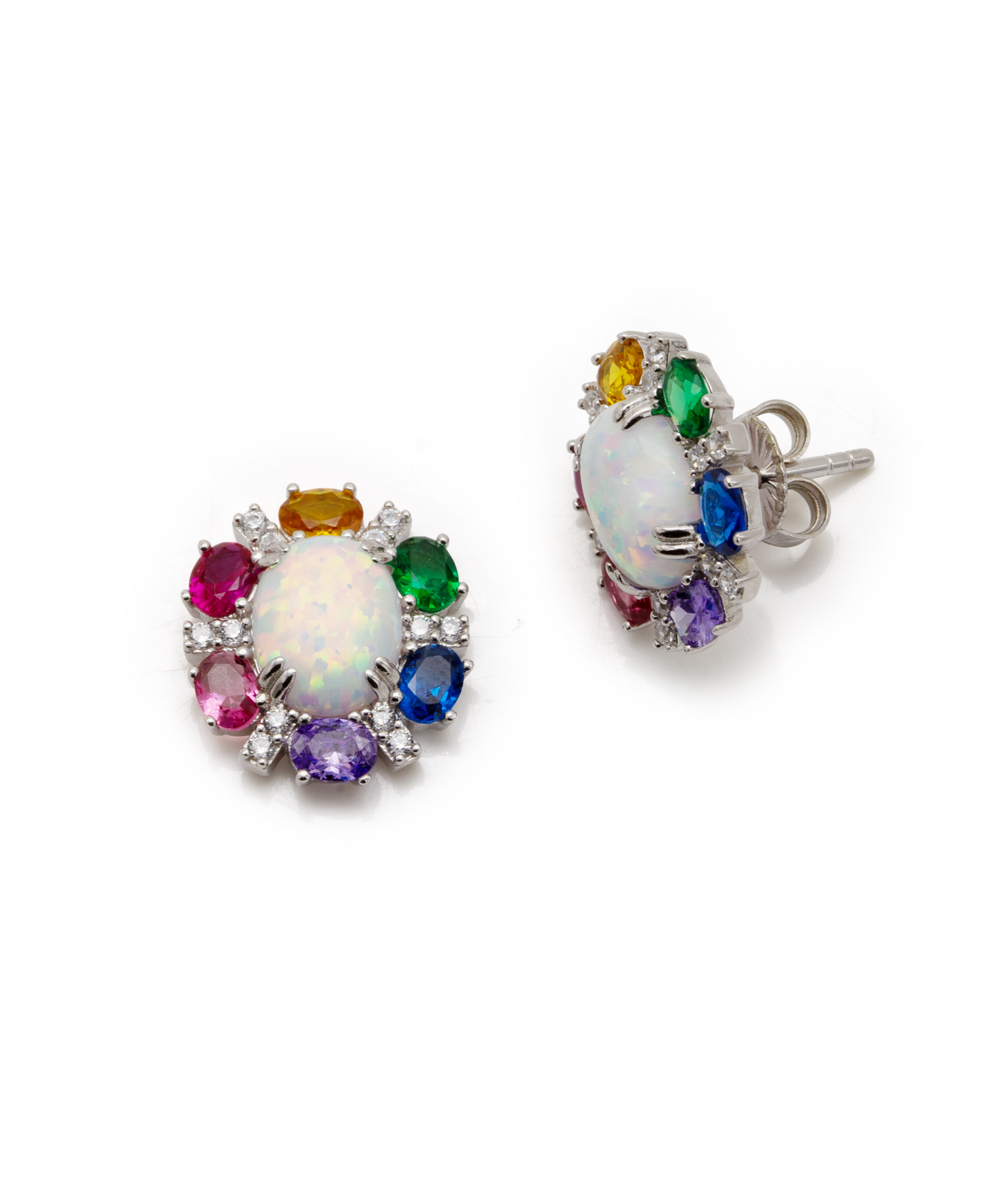 Ohrstecker Multi-Zirkonia und Opal 925er Silber 