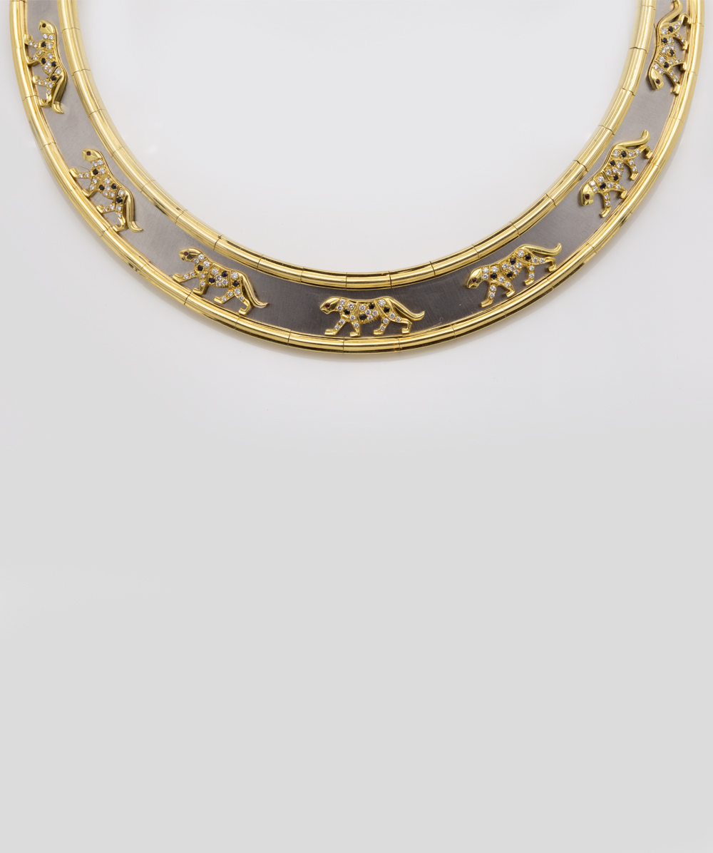 Brillanthalsreif mit Farbsteinen 750er Gold bicolor