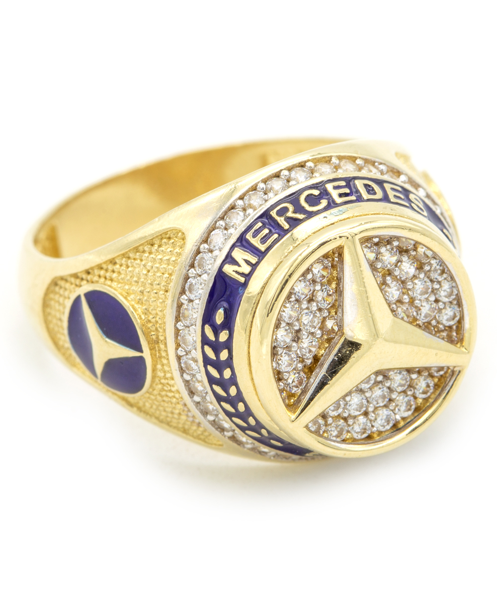 Ring "MERCEDES" mit Emaille und Zirkonia 585er Gold bicolor