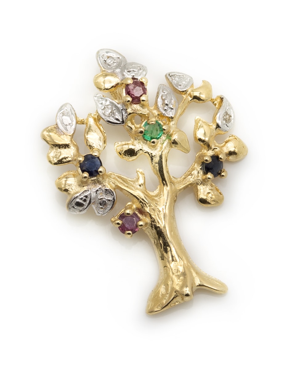 Anhänger Baum mit Farbsteinen 585er Gold bicolor