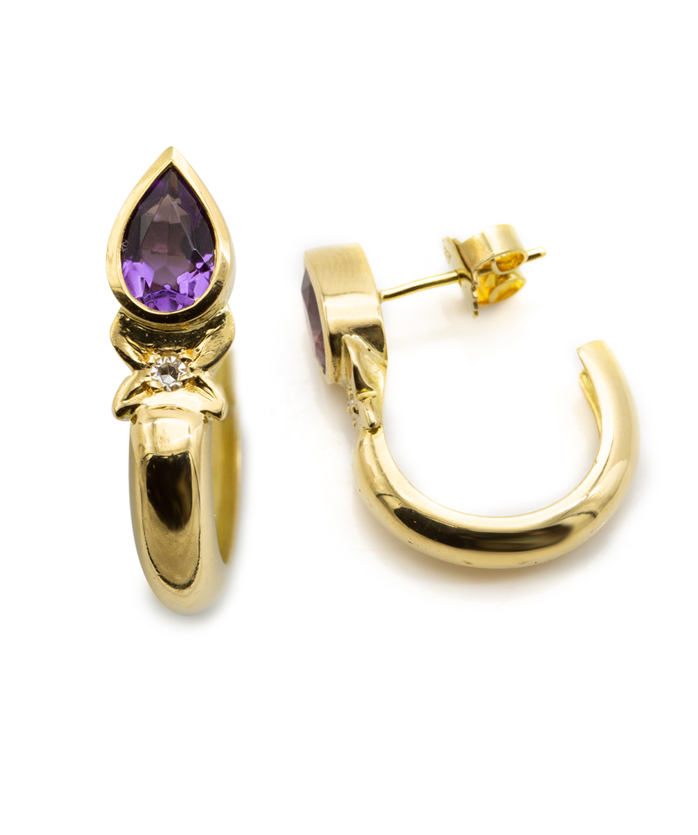 Ohrhänger mit Amethyst und Diamanten 750er Gelbgold