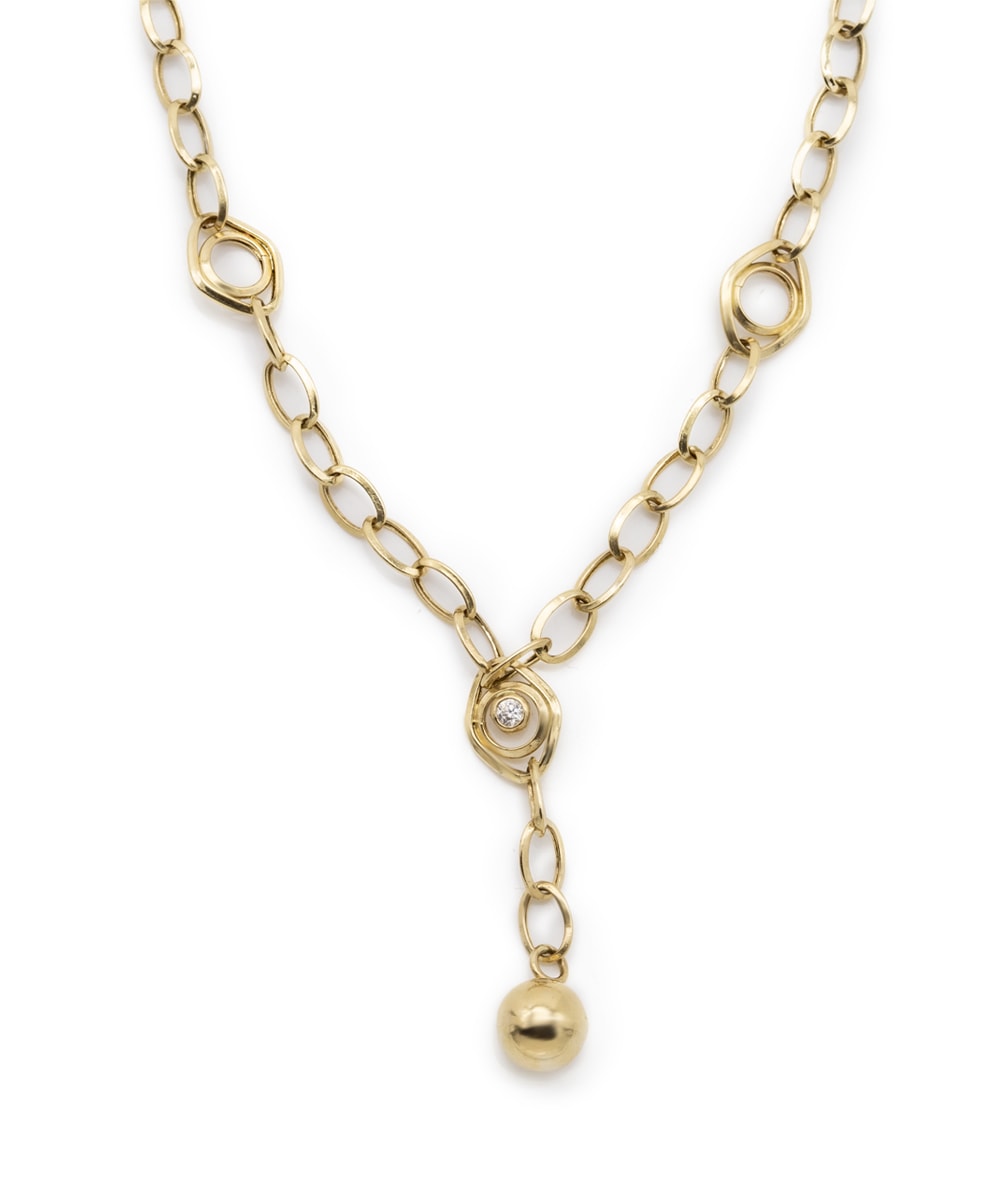 Halskette mit Kugel und Zirkonia 585er Gold bicolor